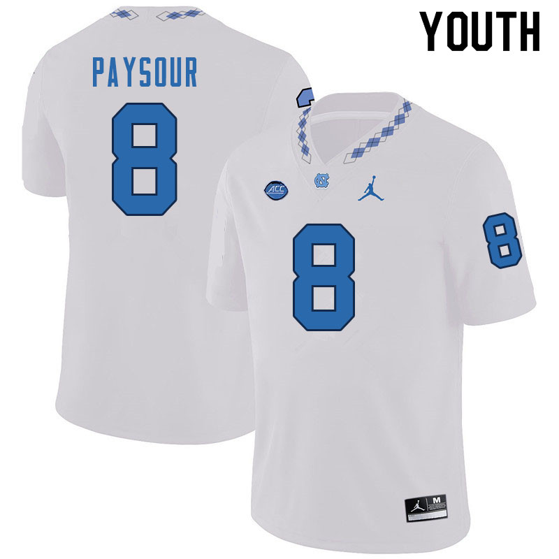 Youth #8 Kobe Paysour North Carolina Tar Heels College Football Jerseys Sale-White